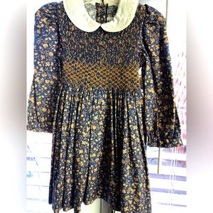 SIMI Navy Blue Floral Collared Smocked Girls Dress NWT $93 Size 2